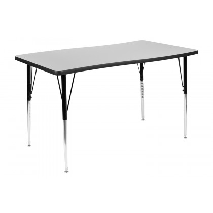 BLNK Emmy Oval Thermal Laminate Wave Flexible Activity Table Set with Chairs - Gray, 76"L, with 16" Student Stack Chairs