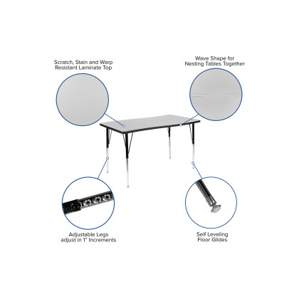 BLNK Emmy Oval Thermal Laminate Wave Flexible Activity Table Set with Chairs - Gray, 76"L, with 16" Student Stack Chairs