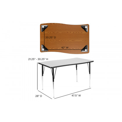 BLNK Emmy Oval Thermal Laminate Wave Flexible Activity Table Set with Chairs - Gray, 76"L, with 16" Student Stack Chairs