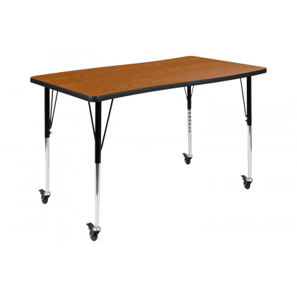 BLNK Emmy Mobile Oval Thermal Laminate Wave Flexible Activity Table Set - Oak, 76"L, with 16" Student Stack Chairs