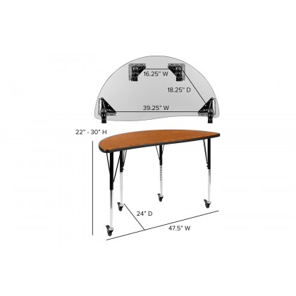 BLNK Emmy Mobile Oval Thermal Laminate Wave Flexible Activity Table Set - Oak, 76"L, with 16" Student Stack Chairs