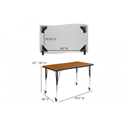 BLNK Emmy Mobile Oval Thermal Laminate Wave Flexible Activity Table Set - Oak, 76"L, with 16" Student Stack Chairs