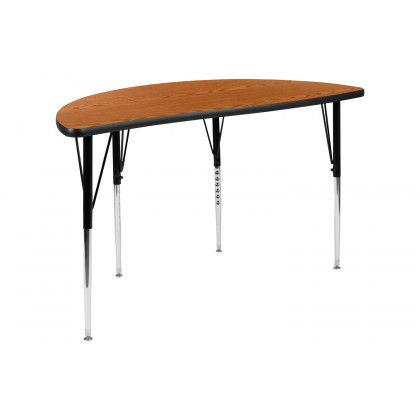 BLNK Emmy Oval Thermal Laminate Wave Flexible Activity Table Set with Chairs - Oak, 76"L, with 16" Student Stack Chairs