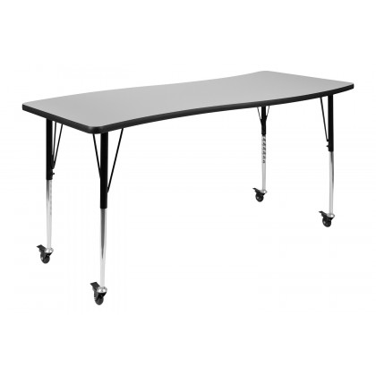 BLNK Emmy Mobile Oval Thermal Laminate Wave Flexible Activity Table Set - Gray, 86"L, with 16" Student Stack Chairs