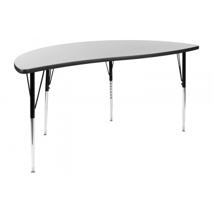 BLNK Emmy Oval Thermal Laminate Wave Flexible Activity Table Set with Chairs - Gray, 86"L, with 16" Student Stack Chairs