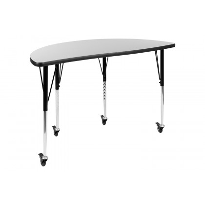 BLNK Emmy Mobile Circle Thermal Laminate Wave Flexible Activity Table Set - Gray, 47.5"D, with 16" Student Stack Chairs