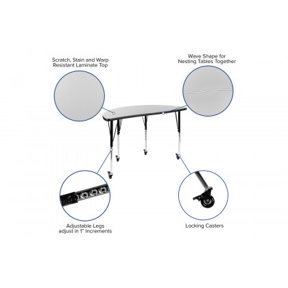 BLNK Emmy Mobile Circle Thermal Laminate Wave Flexible Activity Table Set - Gray, 47.5"D, with 16" Student Stack Chairs