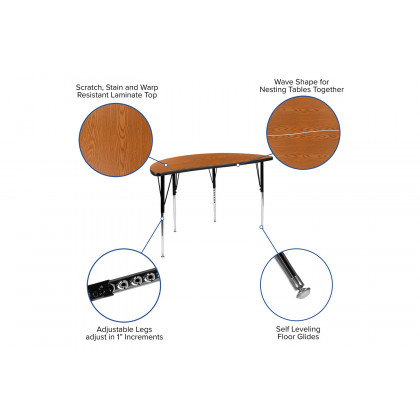 BLNK Emmy Circle Thermal Laminate Wave Flexible Activity Table Set - Oak, 47.5"D, with 16" Student Stack Chairs