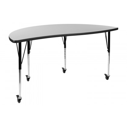 BLNK Emmy Mobile Circle Thermal Laminate Wave Flexible Activity Table Set - Gray, 60"D, with 16" Student Stack Chairs