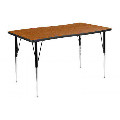 BLNK Emmy Oval Thermal Laminate Wave Flexible Activity Table Set with Chairs - Oak, 76"L, with 18" Student Stack Chairs