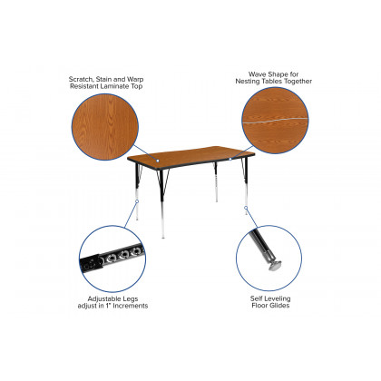 BLNK Emmy Oval Thermal Laminate Wave Flexible Activity Table Set with Chairs - Oak, 76"L, with 18" Student Stack Chairs