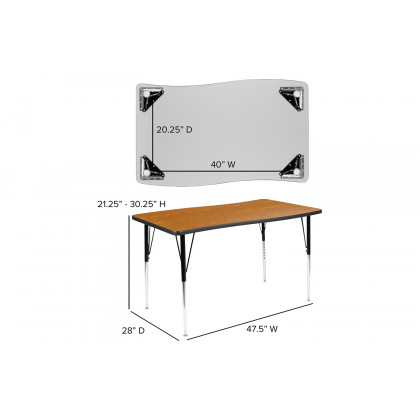 BLNK Emmy Oval Thermal Laminate Wave Flexible Activity Table Set with Chairs - Oak, 76"L, with 18" Student Stack Chairs