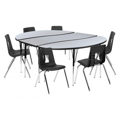 BLNK Emmy Oval Thermal Laminate Wave Flexible Activity Table Set with Chairs - Gray, 86"L, with 18" Student Stack Chairs