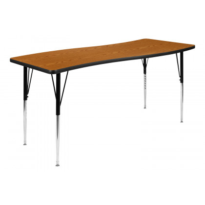 BLNK Emmy Oval Thermal Laminate Wave Flexible Activity Table Set with Chairs - Oak, 86"L, with 18" Student Stack Chairs