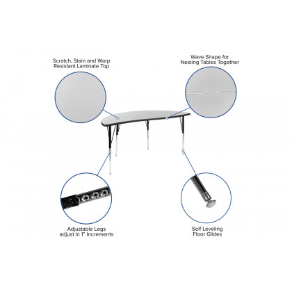BLNK Emmy Circle Thermal Laminate Wave Flexible Activity Table Set - Gray, 60"D, with 18" Student Stack Chairs