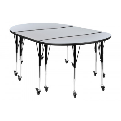 BLNK Emmy Mobile Oval Thermal Laminate Wave Flexible Activity Table Set 3 Piece - Gray, 76"L, with Standard Height Adjustable Legs