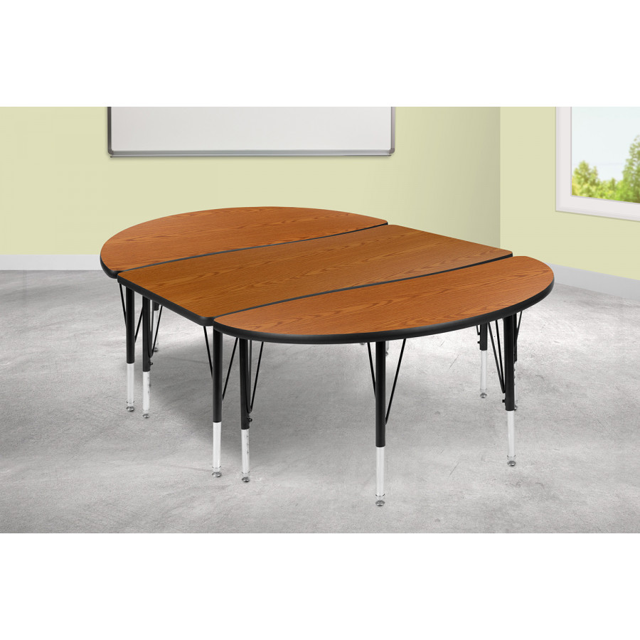 BLNK Emmy Oval Thermal Laminate Wave Flexible Activity Table Set 2 Piece - Oak, 76"L, with Short Height Adjustable Legs