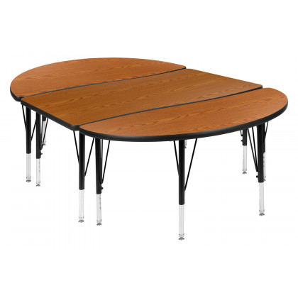BLNK Emmy Oval Thermal Laminate Wave Flexible Activity Table Set 2 Piece - Oak, 76"L, with Short Height Adjustable Legs