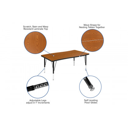 BLNK Emmy Oval Thermal Laminate Wave Flexible Activity Table Set 2 Piece - Oak, 76"L, with Short Height Adjustable Legs
