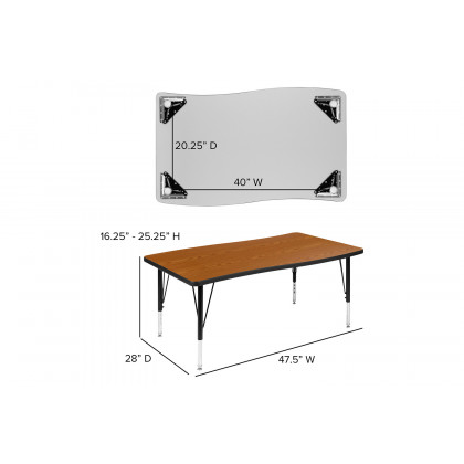 BLNK Emmy Oval Thermal Laminate Wave Flexible Activity Table Set 2 Piece - Oak, 76"L, with Short Height Adjustable Legs