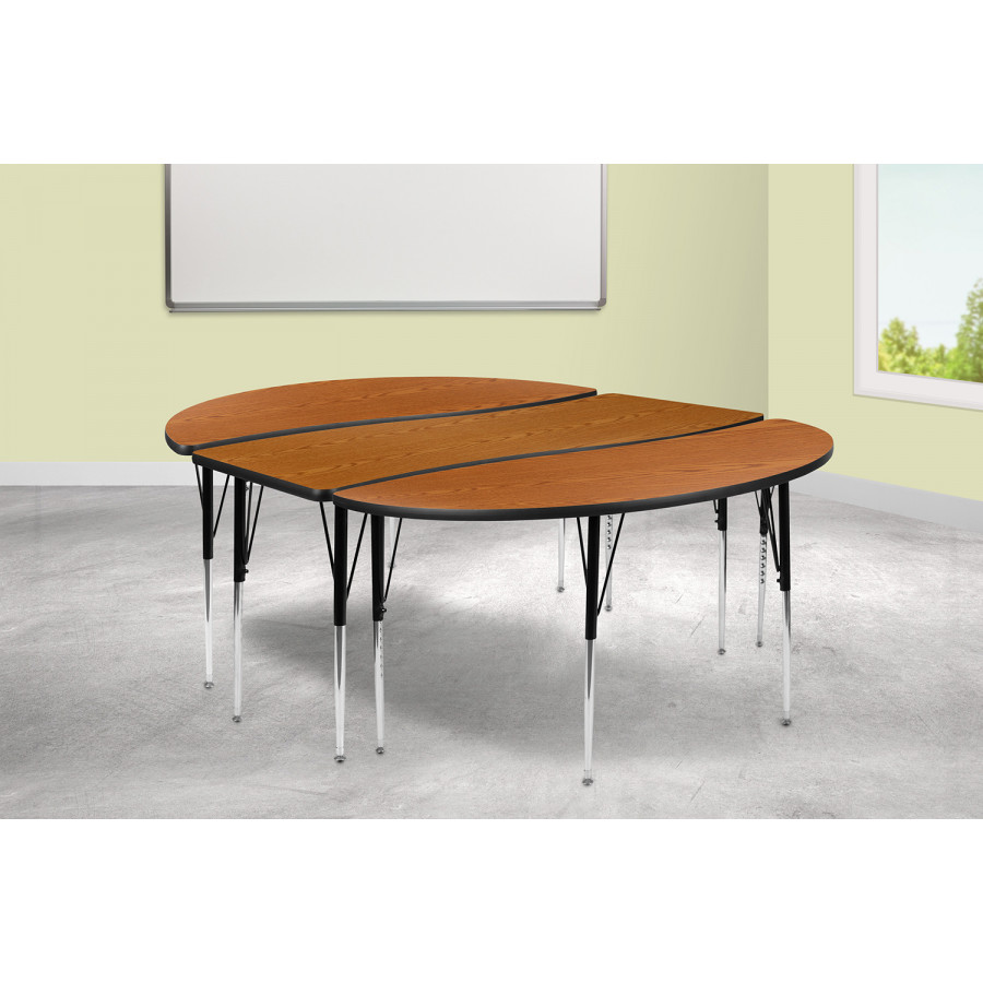 BLNK Emmy Oval Thermal Laminate Wave Flexible Activity Table Set 2 Piece - Oak, 86"L, with Standard Height Adjustable Legs
