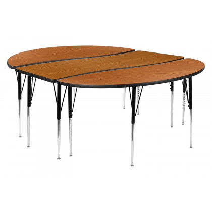 BLNK Emmy Oval Thermal Laminate Wave Flexible Activity Table Set 2 Piece - Oak, 86"L, with Standard Height Adjustable Legs