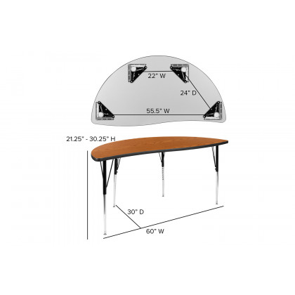 BLNK Emmy Oval Thermal Laminate Wave Flexible Activity Table Set 2 Piece - Oak, 86"L, with Standard Height Adjustable Legs