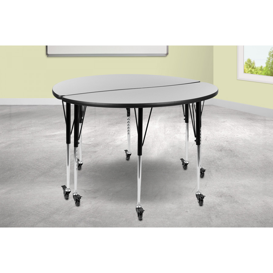 BLNK Emmy Mobile Circle Thermal Laminate Wave Flexible Kids Adjustable Activity Table Set 2 Piece - Gray, 47.5"D, with Standard Height Adjustable Legs