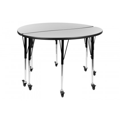 BLNK Emmy Mobile Circle Thermal Laminate Wave Flexible Kids Adjustable Activity Table Set 2 Piece - Gray, 47.5"D, with Standard Height Adjustable Legs