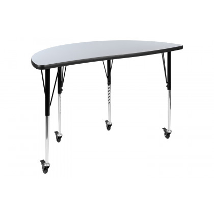 BLNK Emmy Mobile Circle Thermal Laminate Wave Flexible Kids Adjustable Activity Table Set 2 Piece - Gray, 47.5"D, with Standard Height Adjustable Legs