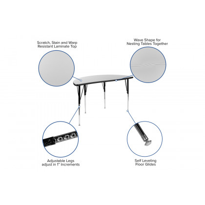 BLNK Emmy Mobile Circle Thermal Laminate Wave Flexible Kids Adjustable Activity Table Set 2 Piece - Gray, 47.5"D, with Standard Height Adjustable Legs