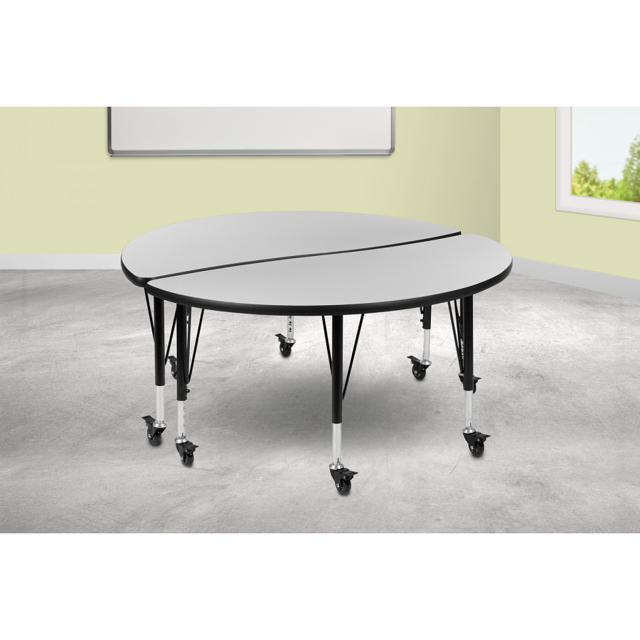 BLNK Emmy Mobile Circle Thermal Laminate Wave Flexible Kids Adjustable Activity Table Set 2 Piece - Gray, 47.5"D, with Short Height Adjustable Legs