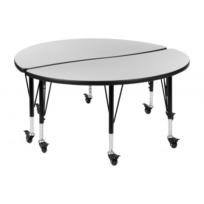 BLNK Emmy Mobile Circle Thermal Laminate Wave Flexible Kids Adjustable Activity Table Set 2 Piece - Gray, 47.5"D, with Short Height Adjustable Legs
