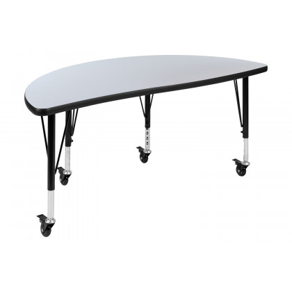 BLNK Emmy Mobile Circle Thermal Laminate Wave Flexible Kids Adjustable Activity Table Set 2 Piece - Gray, 47.5"D, with Short Height Adjustable Legs