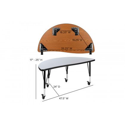 BLNK Emmy Mobile Circle Thermal Laminate Wave Flexible Kids Adjustable Activity Table Set 2 Piece - Gray, 47.5"D, with Short Height Adjustable Legs