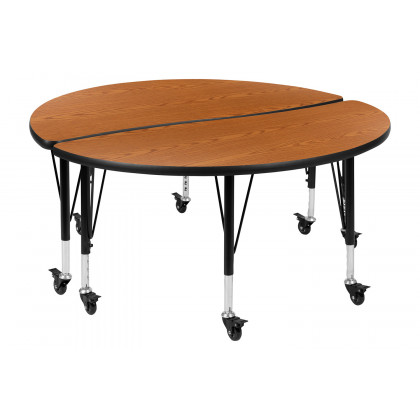 BLNK Emmy Mobile Circle Thermal Laminate Wave Flexible Kids Adjustable Activity Table Set 2 Piece - Oak, 47.5"D, with Short Height Adjustable Legs
