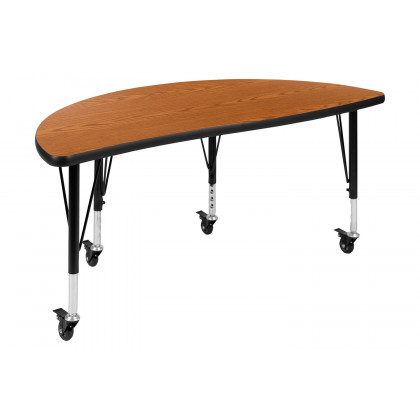 BLNK Emmy Mobile Circle Thermal Laminate Wave Flexible Kids Adjustable Activity Table Set 2 Piece - Oak, 47.5"D, with Short Height Adjustable Legs