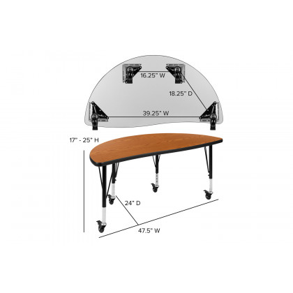 BLNK Emmy Mobile Circle Thermal Laminate Wave Flexible Kids Adjustable Activity Table Set 2 Piece - Oak, 47.5"D, with Short Height Adjustable Legs