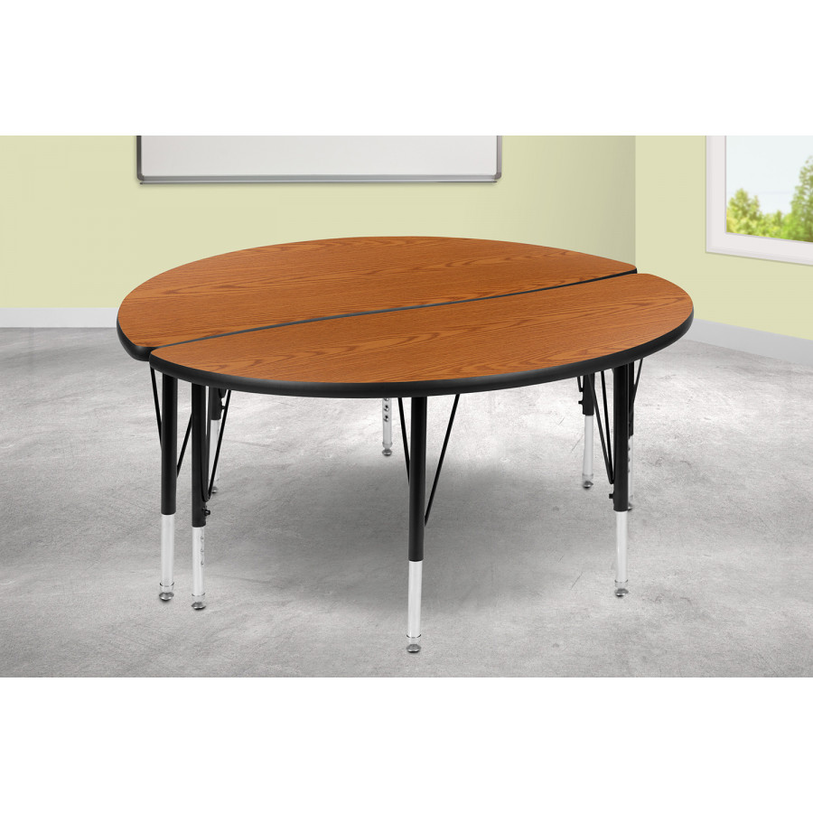 BLNK Emmy Circle Thermal Laminate Wave Flexible Activity Table Set 2 Piece - Oak, 47.5"D, with Short Height Adjustable Legs