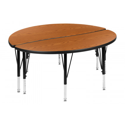 BLNK Emmy Circle Thermal Laminate Wave Flexible Activity Table Set 2 Piece - Oak, 47.5"D, with Short Height Adjustable Legs
