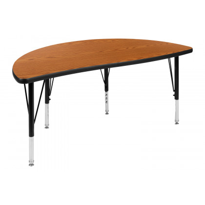 BLNK Emmy Circle Thermal Laminate Wave Flexible Activity Table Set 2 Piece - Oak, 47.5"D, with Short Height Adjustable Legs
