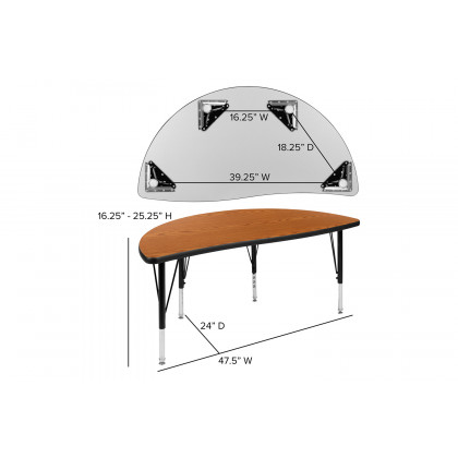 BLNK Emmy Circle Thermal Laminate Wave Flexible Activity Table Set 2 Piece - Oak, 47.5"D, with Short Height Adjustable Legs