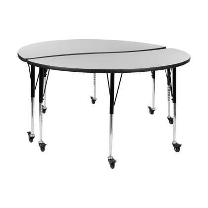 BLNK Emmy Mobile Circle Thermal Laminate Wave Flexible Kids Adjustable Activity Table Set 2 Piece - Gray, 60"D, with Standard Height Adjustable Legs