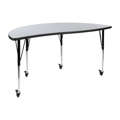 BLNK Emmy Mobile Circle Thermal Laminate Wave Flexible Kids Adjustable Activity Table Set 2 Piece - Gray, 60"D, with Standard Height Adjustable Legs