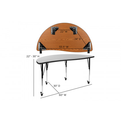 BLNK Emmy Mobile Circle Thermal Laminate Wave Flexible Kids Adjustable Activity Table Set 2 Piece - Gray, 60"D, with Standard Height Adjustable Legs