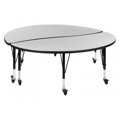 BLNK Emmy Mobile Circle Thermal Laminate Wave Flexible Kids Adjustable Activity Table Set 2 Piece - Gray, 60"D, with Short Height Adjustable Legs