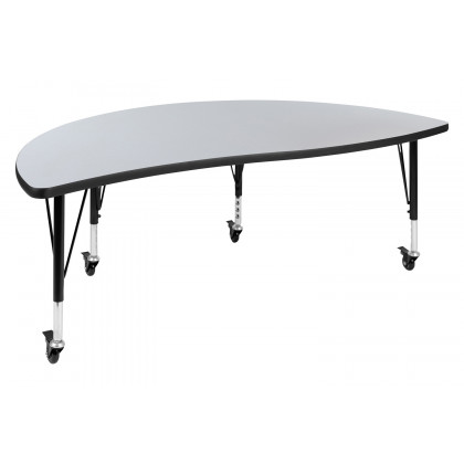 BLNK Emmy Mobile Circle Thermal Laminate Wave Flexible Kids Adjustable Activity Table Set 2 Piece - Gray, 60"D, with Short Height Adjustable Legs