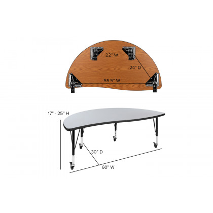 BLNK Emmy Mobile Circle Thermal Laminate Wave Flexible Kids Adjustable Activity Table Set 2 Piece - Gray, 60"D, with Short Height Adjustable Legs