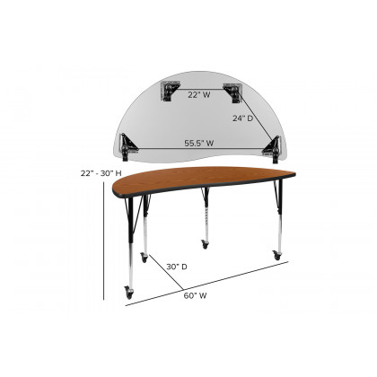 BLNK Emmy Mobile Circle Thermal Laminate Wave Flexible Kids Adjustable Activity Table Set 2 Piece - Oak, 60"D, with Standard Height Adjustable Legs