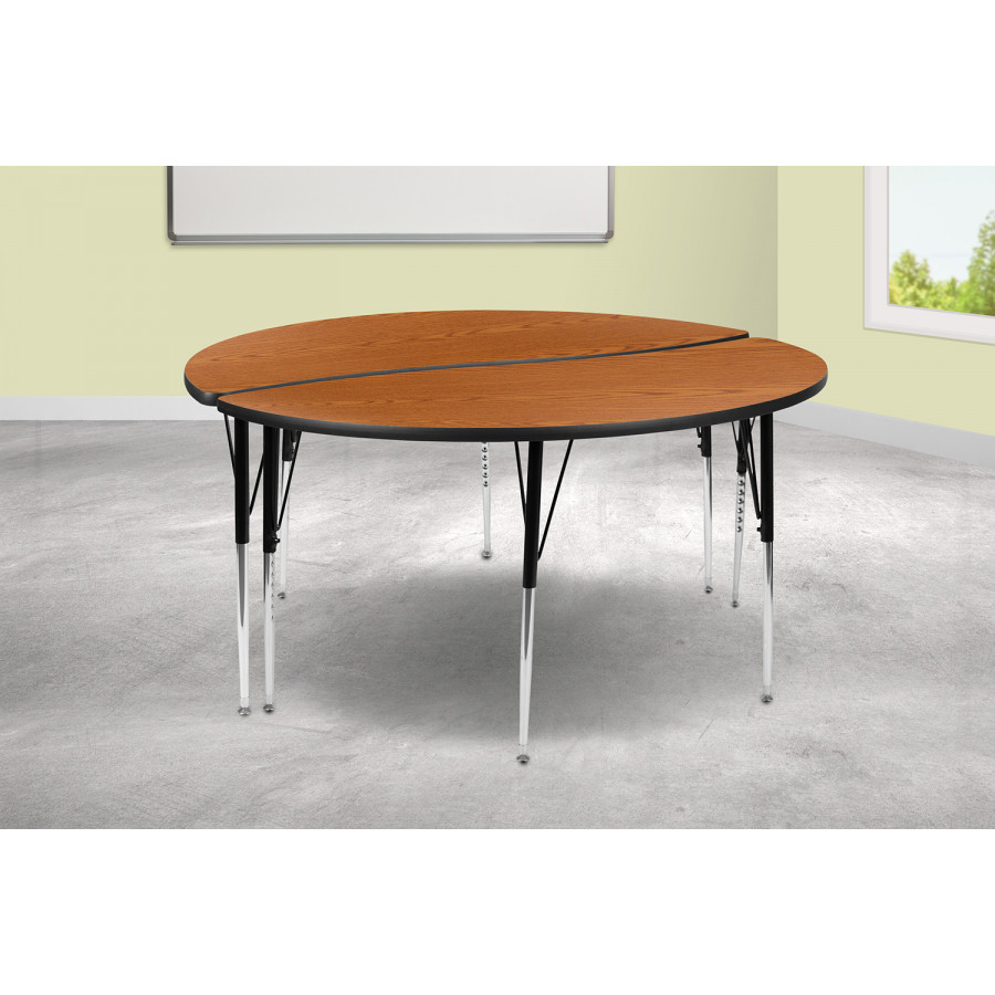 BLNK Emmy Circle Thermal Laminate Wave Flexible Activity Table Set 2 Piece - Oak, 60"D, with Standard Height Adjustable Legs